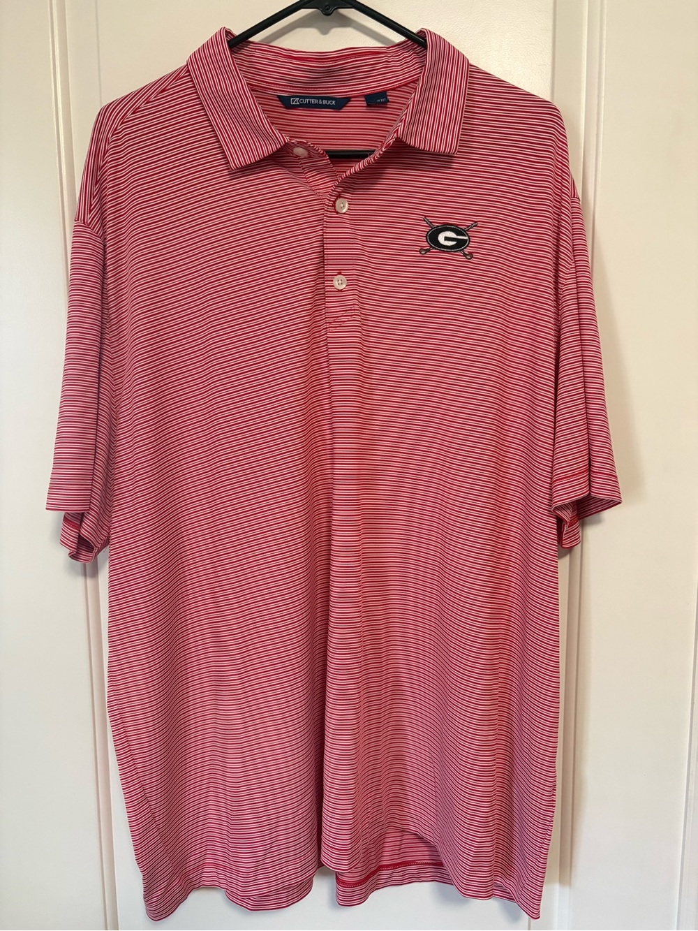 ⚫️🔴 Georgia Bulldog Cutter & Buck Men’s Red Striped Golf Polo Shirt ⛳️⛳️XXL - Picture 7 of 10